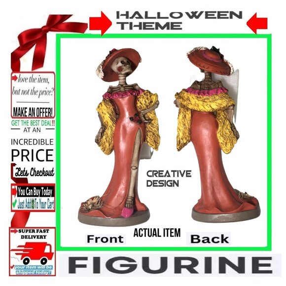 🛑 LADY Skeleton➕🆒 FIGURINE Carnival Party Halloween Day Dead Decor 💸BUY NOW‼️ - Picture 2 of 16